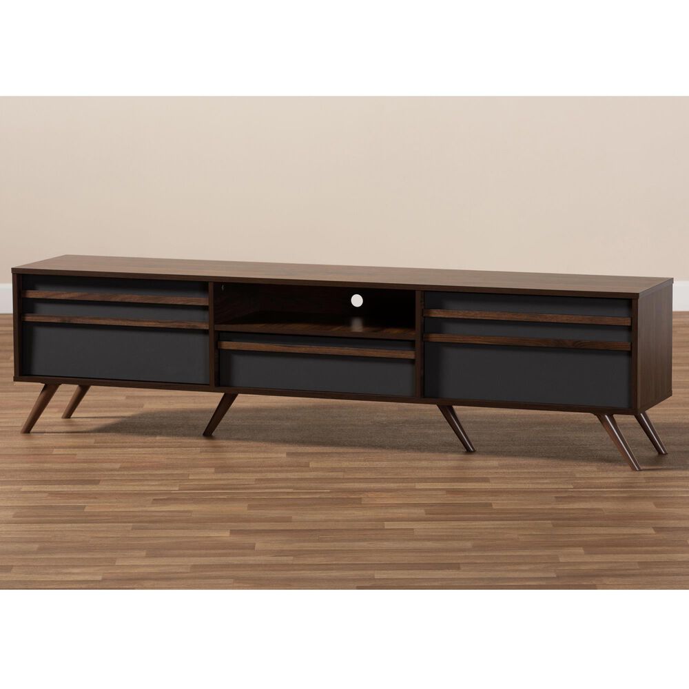 Baxton Studio Naoki 70" TV Stand in Grey and Walnut, , large