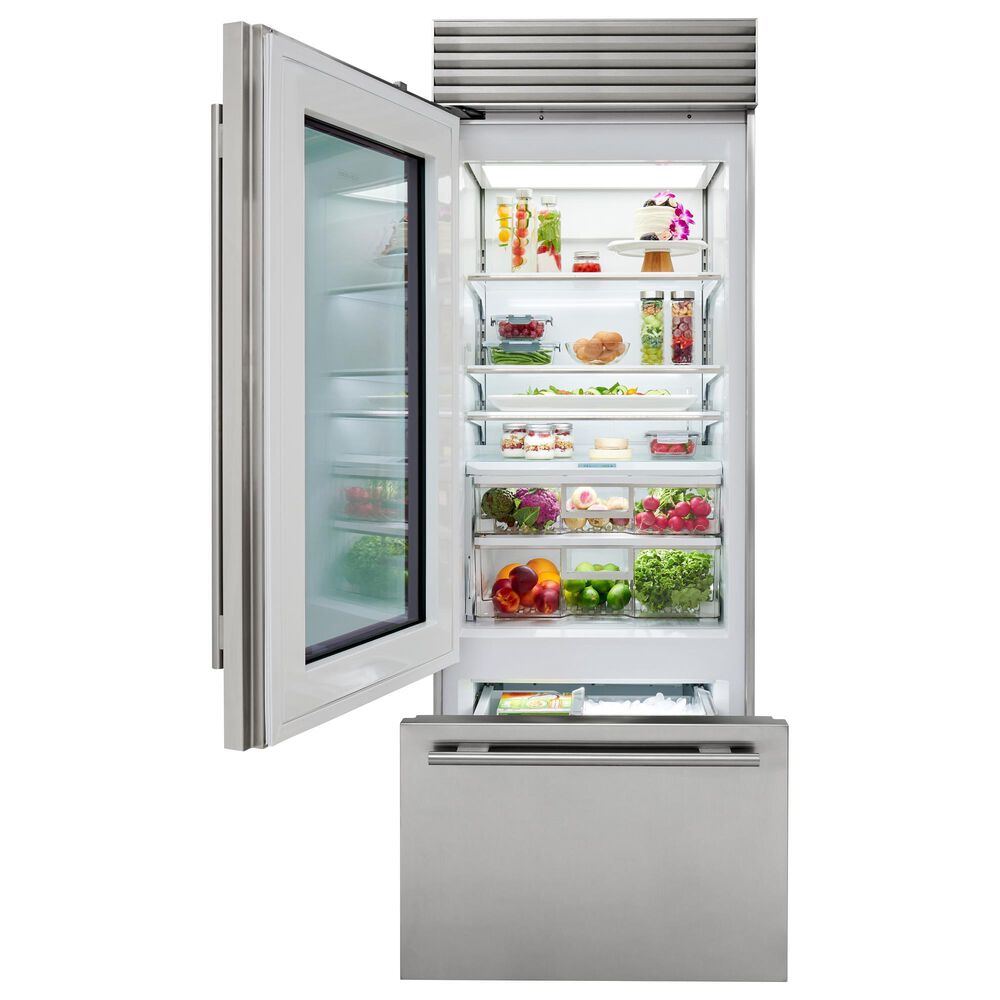 Sub Zero 17 Cu. Ft. Classic Left Hinge Bottom Freezer Refrigerator with Glass Door and Pro Handle in Stainless Steel, , large