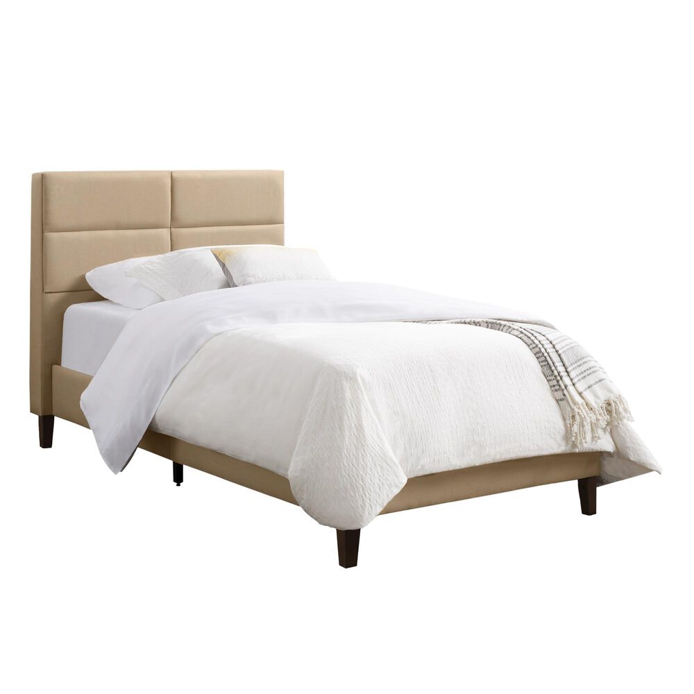 CorLiving Twin Upholstered Platform Bed in Cream, , large
