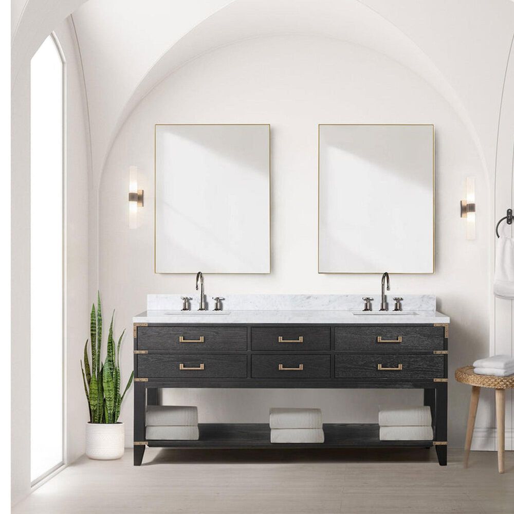 Lexora Home Norwalk 72&quot; Double Bathroom Vanity in Black Oak with White Cultured Marble Top  and Rectangle Sink, , large