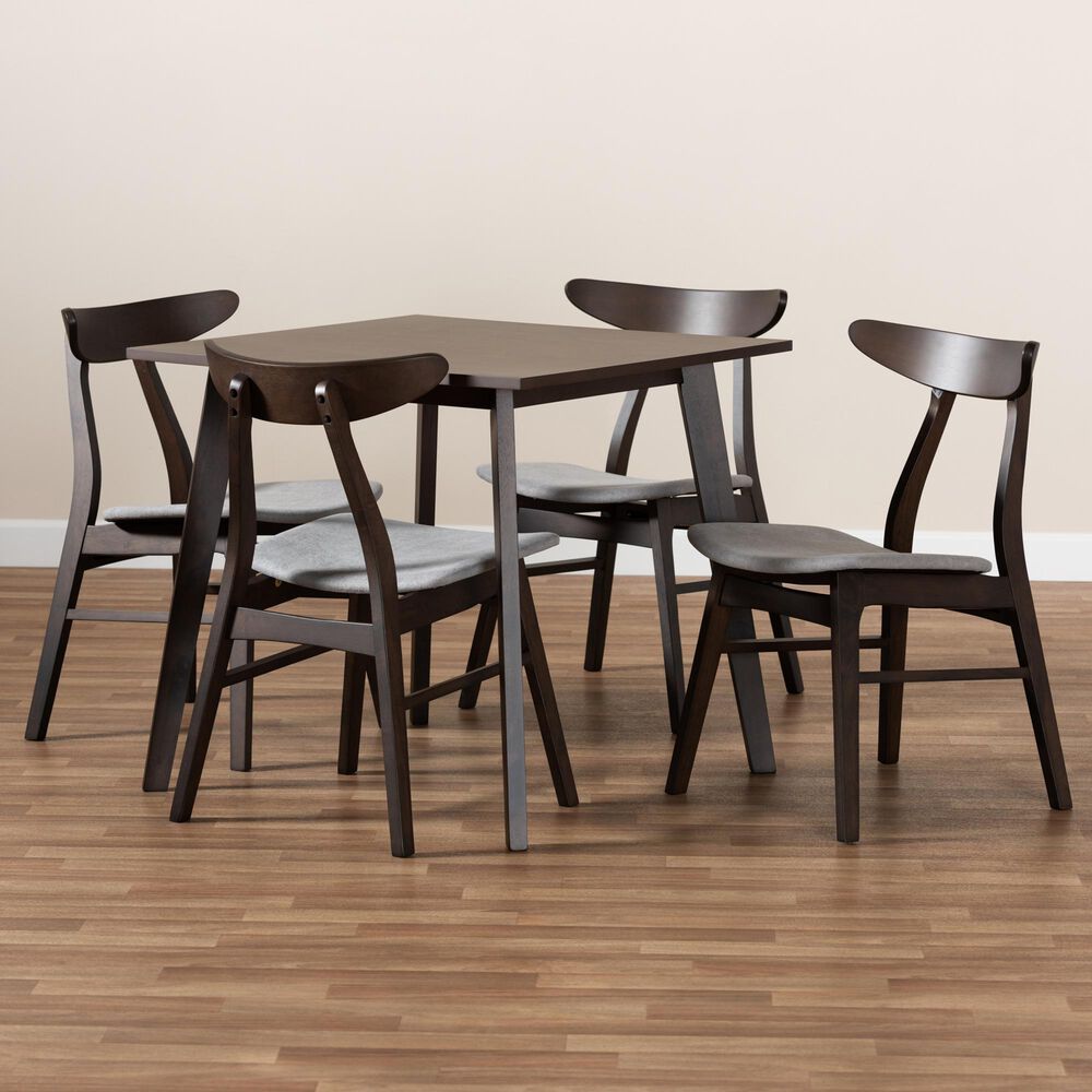Baxton Studio Britte 5-Piece Dining Set in Light Grey/Dark Brown, , large