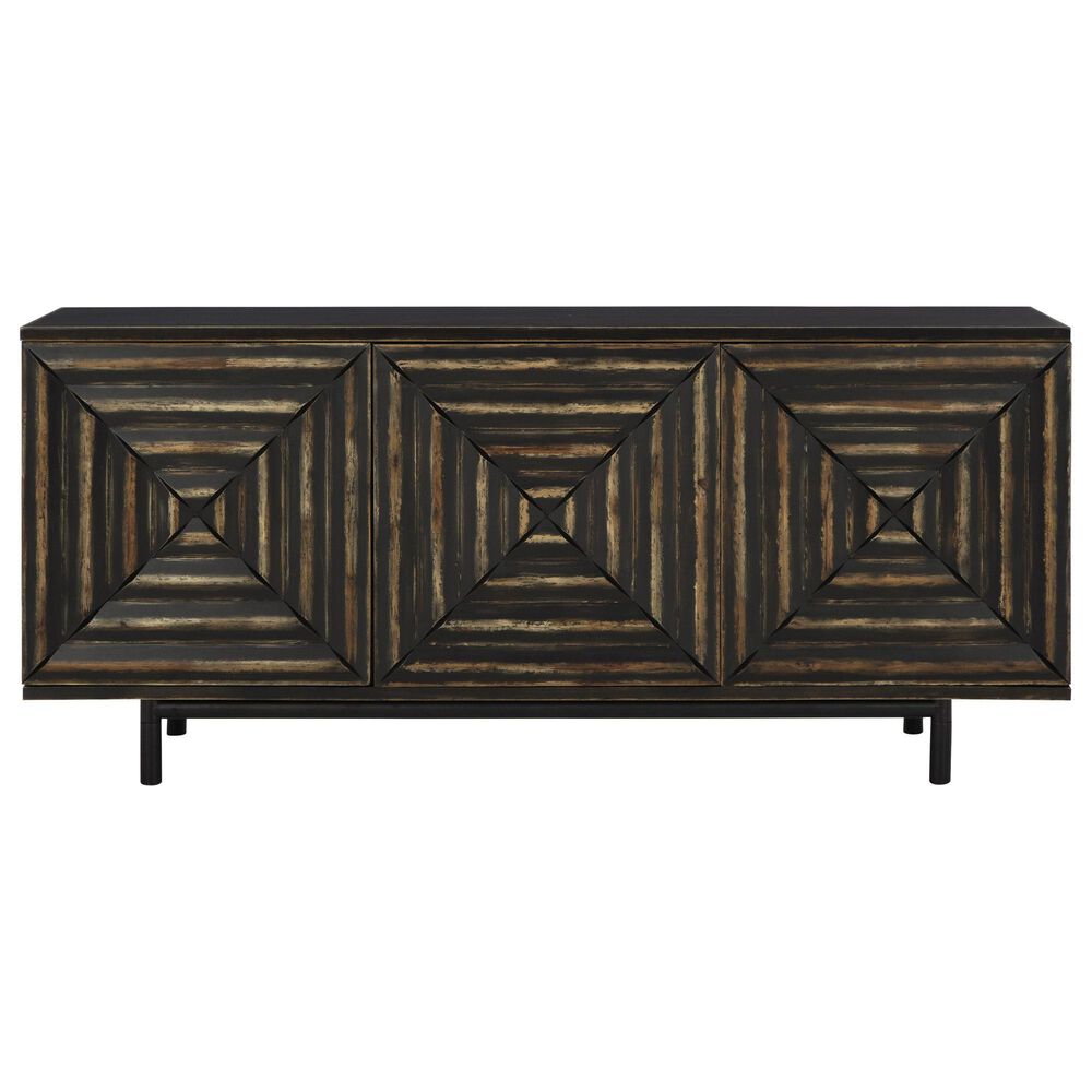 Ashley Fair Ridge Accent Cabinet in Distressed Black and Black, , large