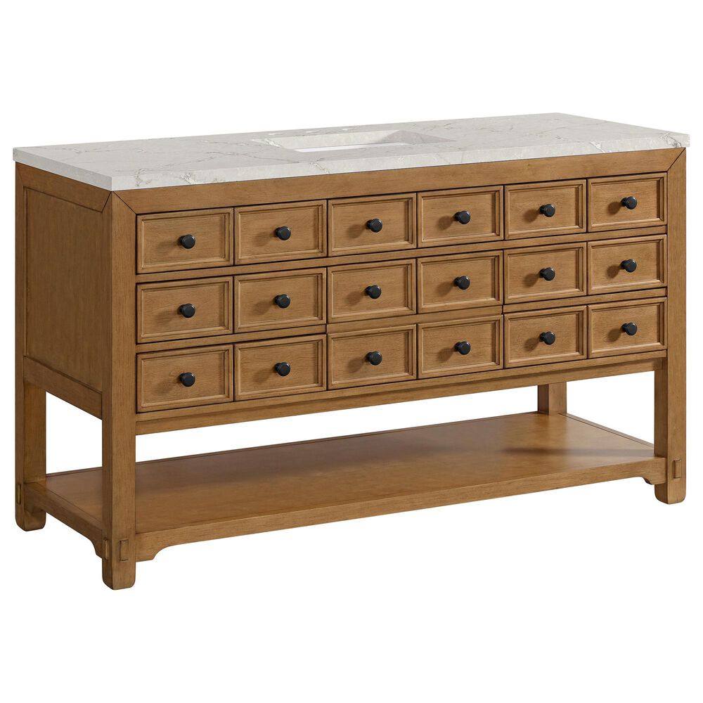 James Martin Malibu 60&quot; Single Bathroom Vanity in Amber Birch with 3 cm Victorian Silver Quartz Top and Rectangular Sink, , large