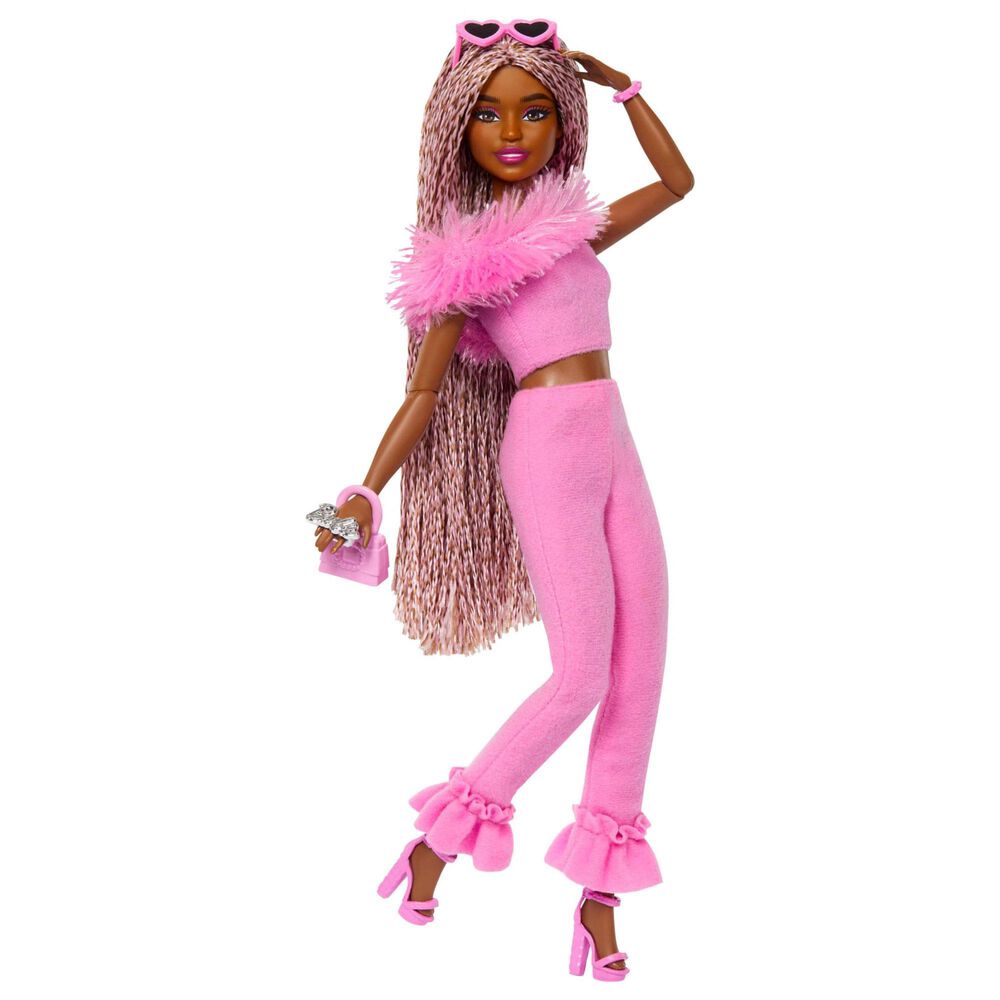 Barbie Deluxe Style Doll with Jumpsuit and Brown Braided Hair in Pink, , large
