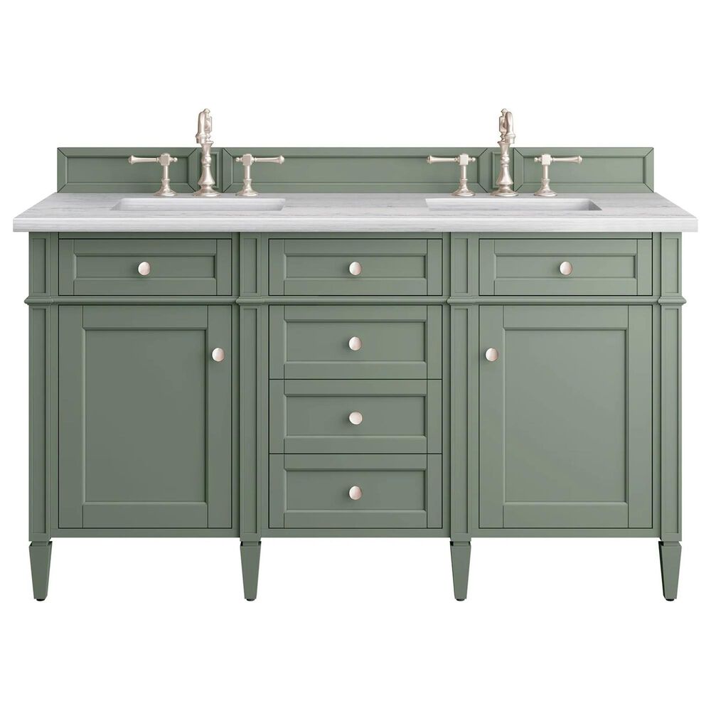 James Martin Vanities Brittany 60" Double Bathroom Vanity in Smokey Celadon with 3 cm Arctic Fall Solid Surface Top and Rectangular Sinks, , large