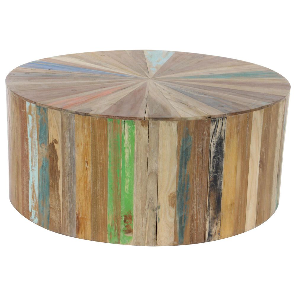Maple and Jade Handmade Pinwheel Drum Coffee Table in Light Brown, , large