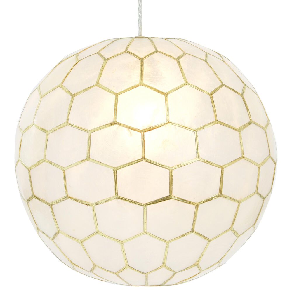 Creative Coop Simone 14" Pendant with Pearly White Shade in Antique Gold, , large