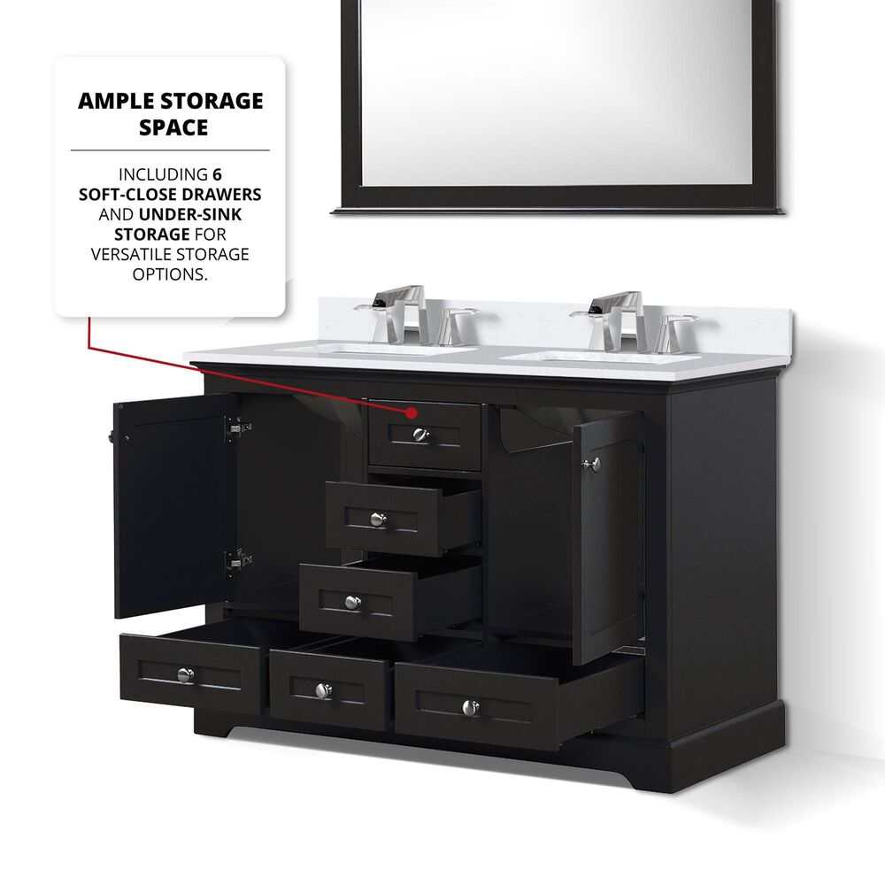 Lexora Home Dukes 48&quot; Double Bathroom Vanity in Espresso with 2 cm White Cultured Marble Top, Rectangular Sinks and 46&quot; Mirror, , large