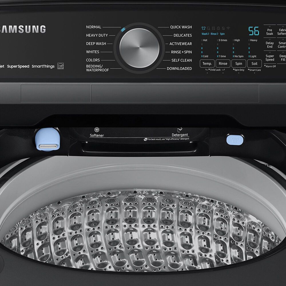 Samsung 5.2 Cu. Ft. Smart Top Load Impeller Washer and 7.4 Cu. Ft. Electric Dryer in Brushed Black, , large