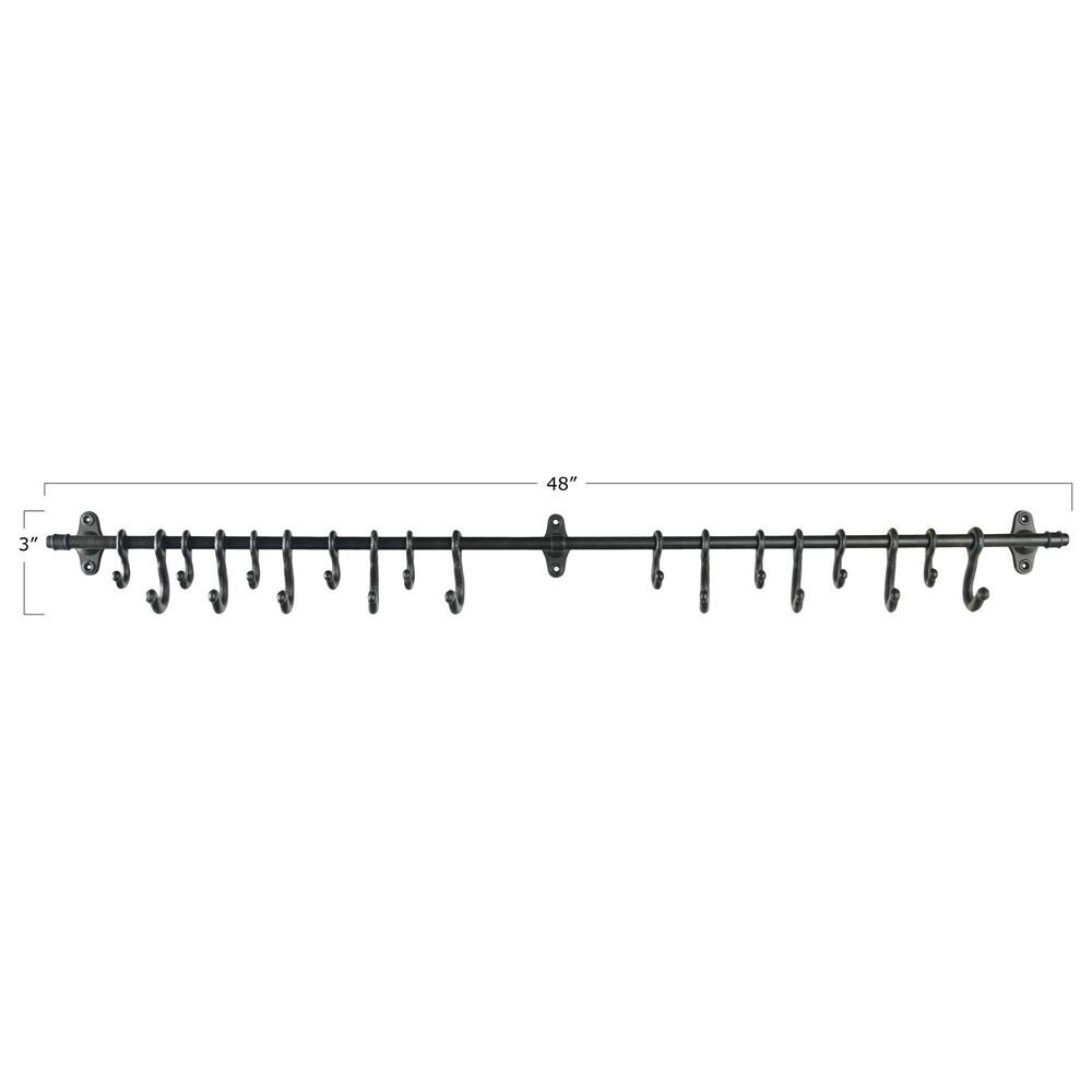 Creative Coop 18-Hook Forged Metal Wall Rod in Black, , large