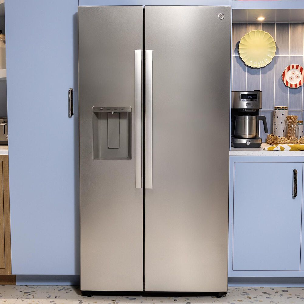 GE Appliances 24 Cu. Ft. Counter-Depth Side-By-Side Refrigerator with LED Light Wall in Fingerprint Resistant Stainless Steel, , large
