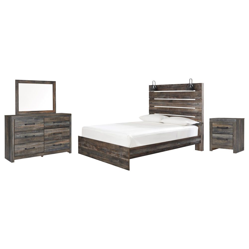 Ashley Drystan 4-Piece Queen Panel Bedroom Set in Brown Rustic, Burnt Orange and Teal, , large