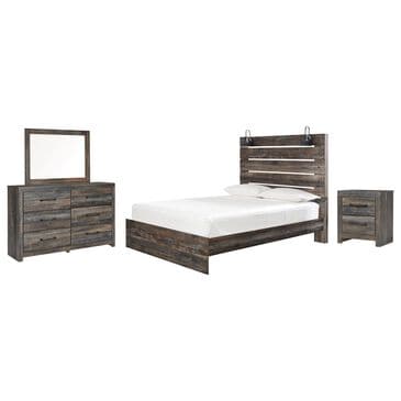 Ashley Drystan 4-Piece Queen Panel Bedroom Set in Brown Rustic, Burnt Orange and Teal, , large