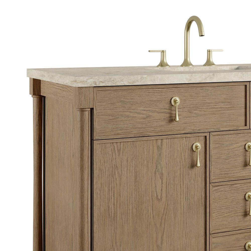 James Martin Kinnsden 48" Single Bathroom Vanity in Weathered Oak with 3 cm Tajnar Eclos Top, Rectangular Sink and FreePower Wireless Charger, , large