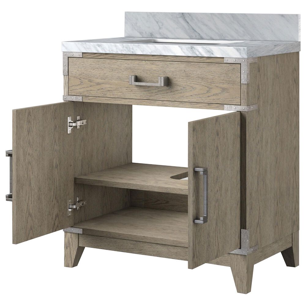 Lexora Home Laurel 30" Single Bathroom Vanity in Grey Oak with White Carrara Marble Top and Rectangular Sink, , large