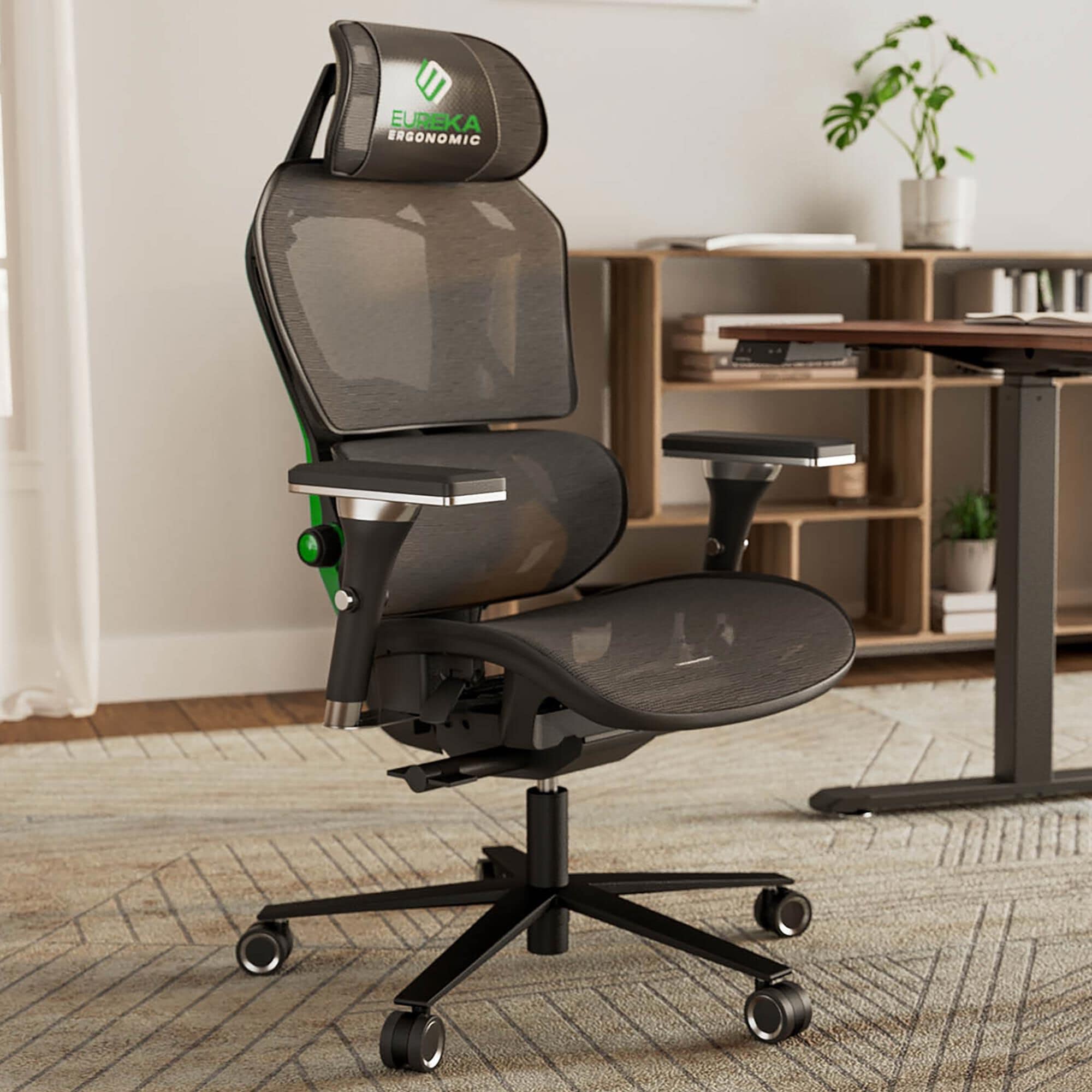 Eureka Typhon Hybrid Adjustable Gaming Chair in Black and Green NFM