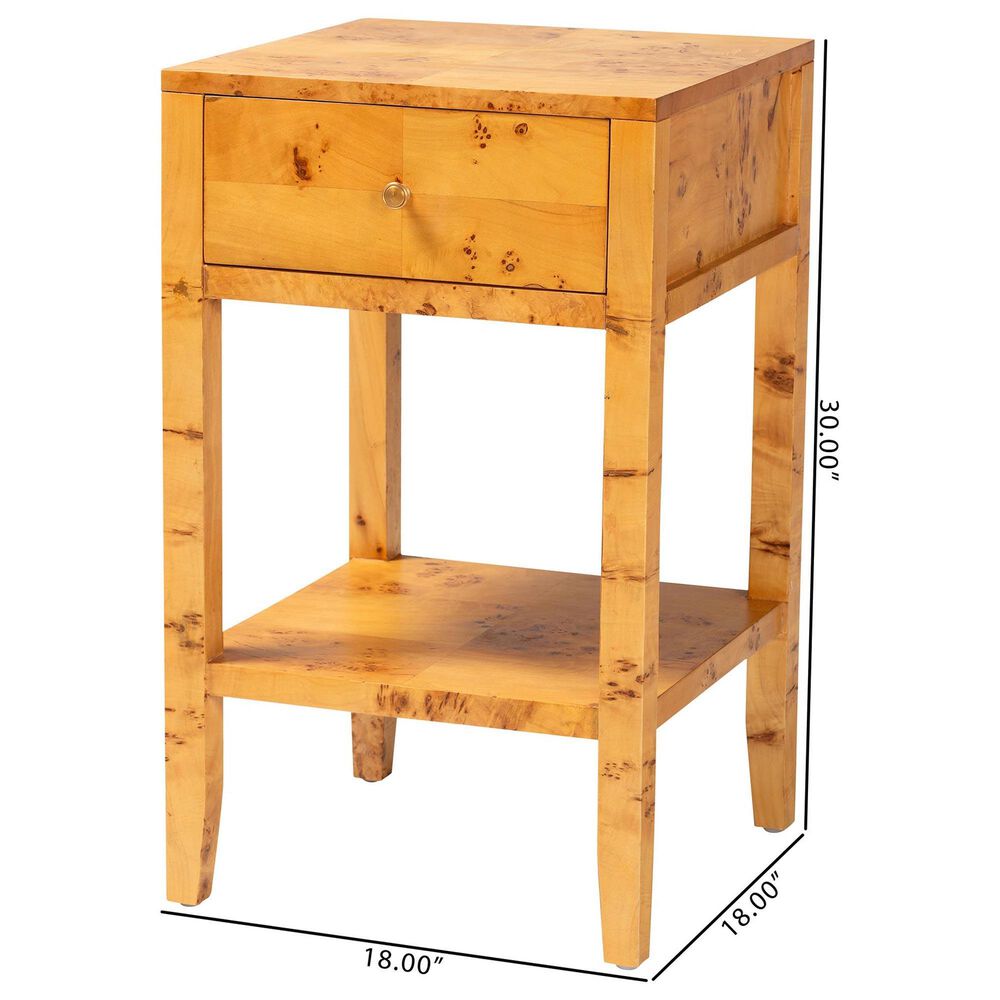 Baxton Studio Ghina 1-Drawer Nightstand in Light Mappa Burl, , large