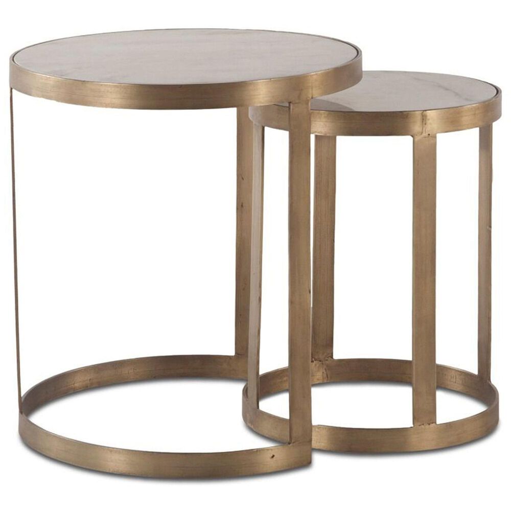 Home Trends & Design Michaelangelo Side Table in White and Antique Bronze (Set of 2), , large
