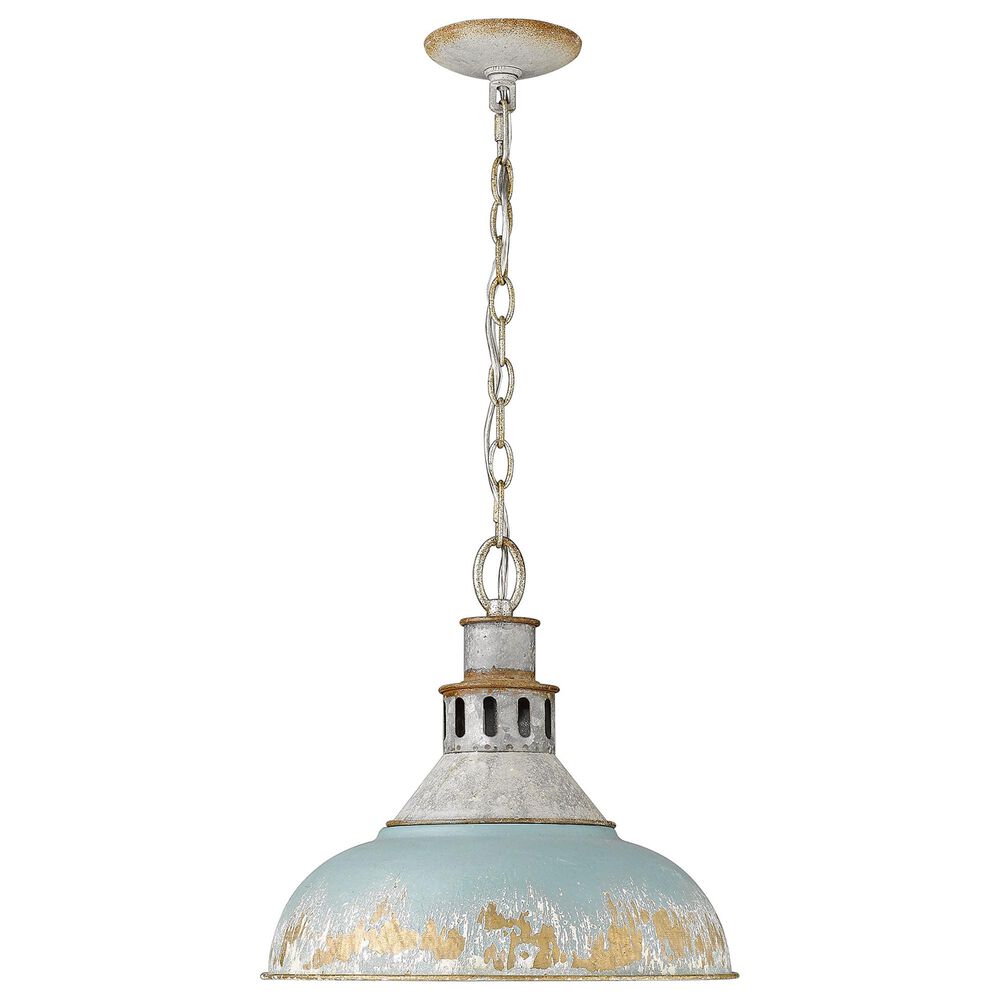 Golden Lighting Kinsley Large Pendant in Aged Galvanize Steel and Teal, , large