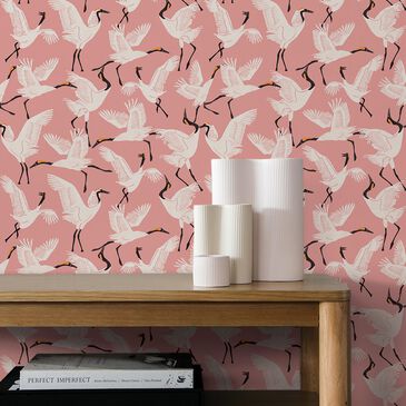 Tempaper Family of Cranes 198" x 20.5" Peel and Stick Wallpaper in Dusty Rose, , large
