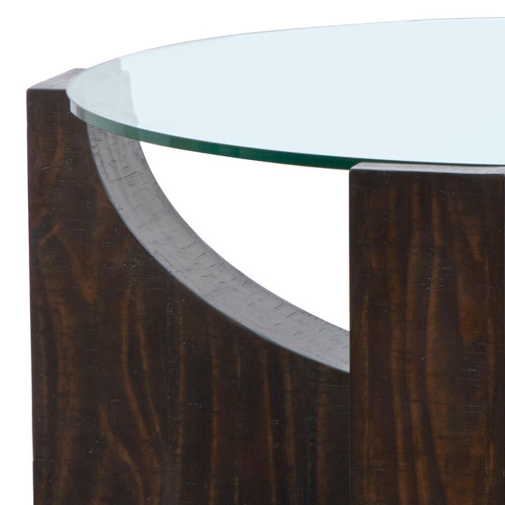 Nicolette Home Beckham Round Cocktail Table with Casters in Rustic Tavern and Clear, , large