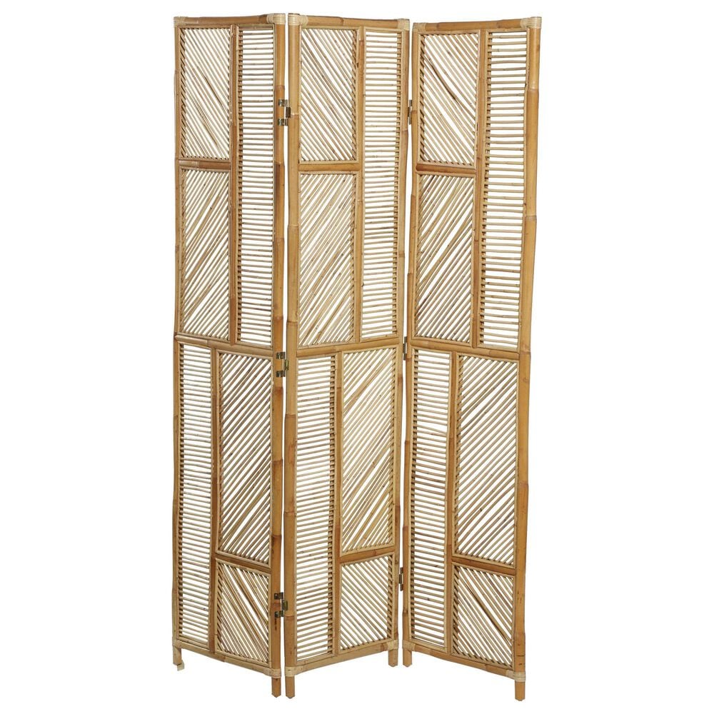 Maple and Jade 3-Panel Geometric Partition Room Divider Screen in Oiled Brown, , large