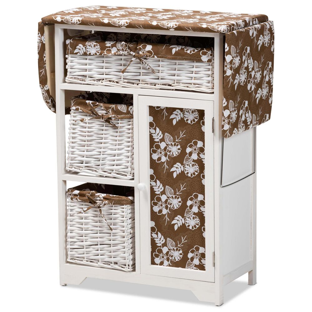 Baxton Studio Abril Ironing Board with Woven Storage Baskets in White, , large