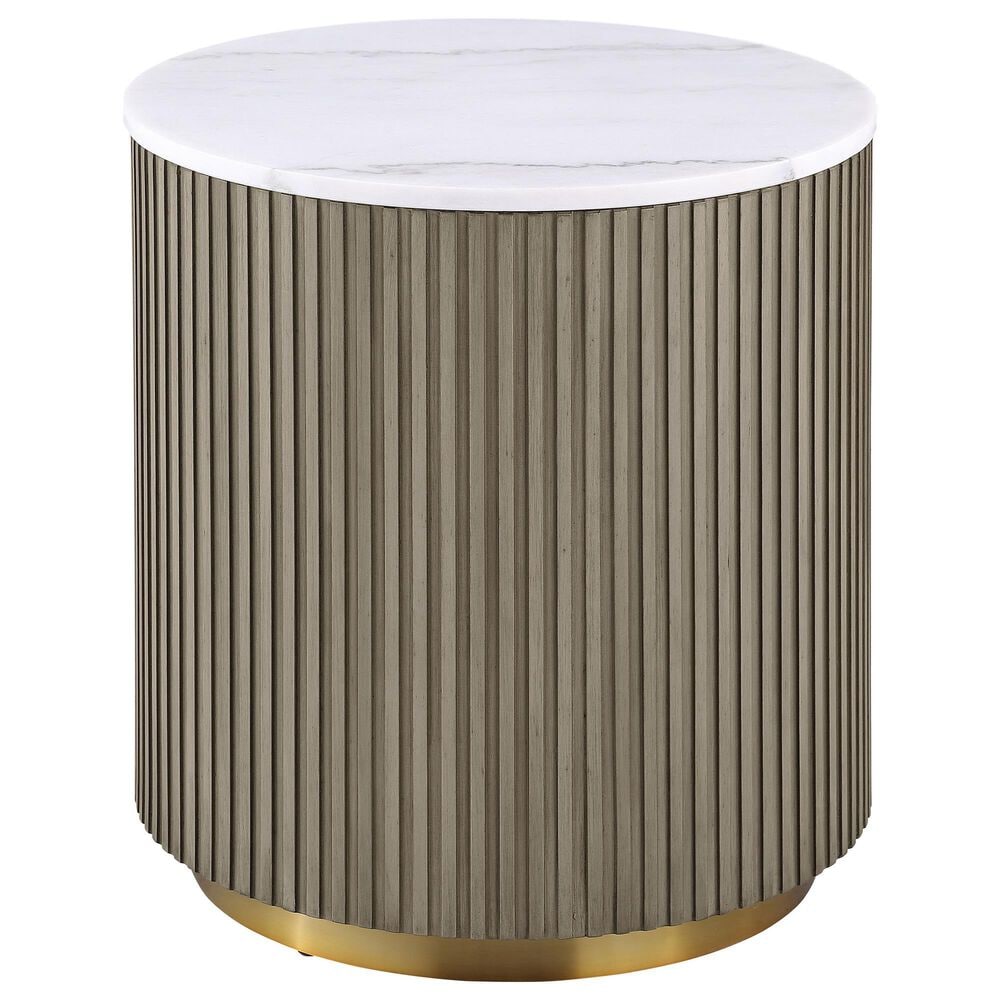 Pacific Landing Jason Round End Table in White and Greige, , large