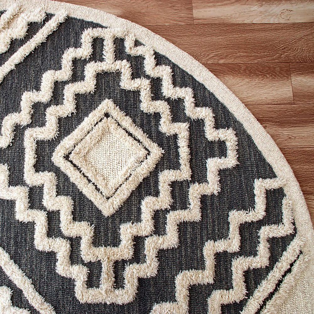 L&amp;R Resources Sinuous Scandinavian 4&#39; Round Gray and Cream Area Rug, , large