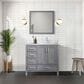 Lexora Home Jacques 36" Right Offset Single Bathroom Vanity in Distressed Grey with 2 cm White Carrara Marble Top and Rectangular Sink, , large