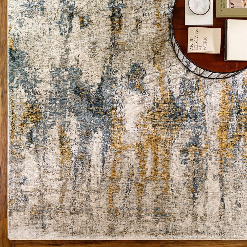 Surya Cardiff CDF-2306 Medium Gray, Light Blue, Mustard and Dark Blue 6'7" x 9'6" Area Rug, , large