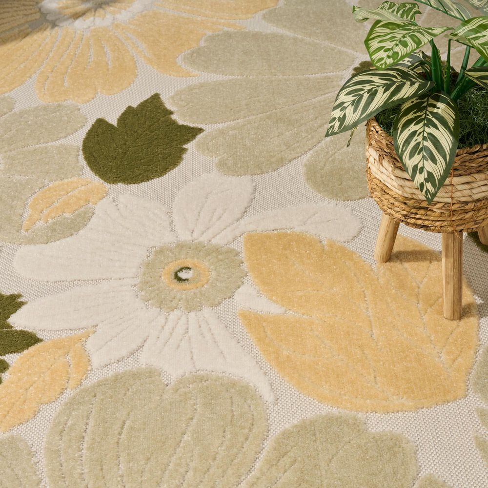 Nourison Aloha ALH42 Ivory and Green 5'3" x 7'5" Indoor/Outdoor Area Rug, , large