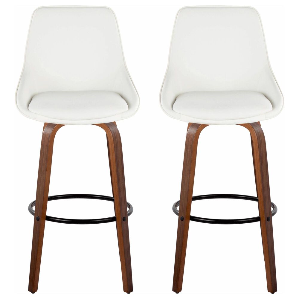 LumiSource Diana 30" Swivel Barstool with White Faux Leather Upholstery in Walnut and Black (Set of 2), , large
