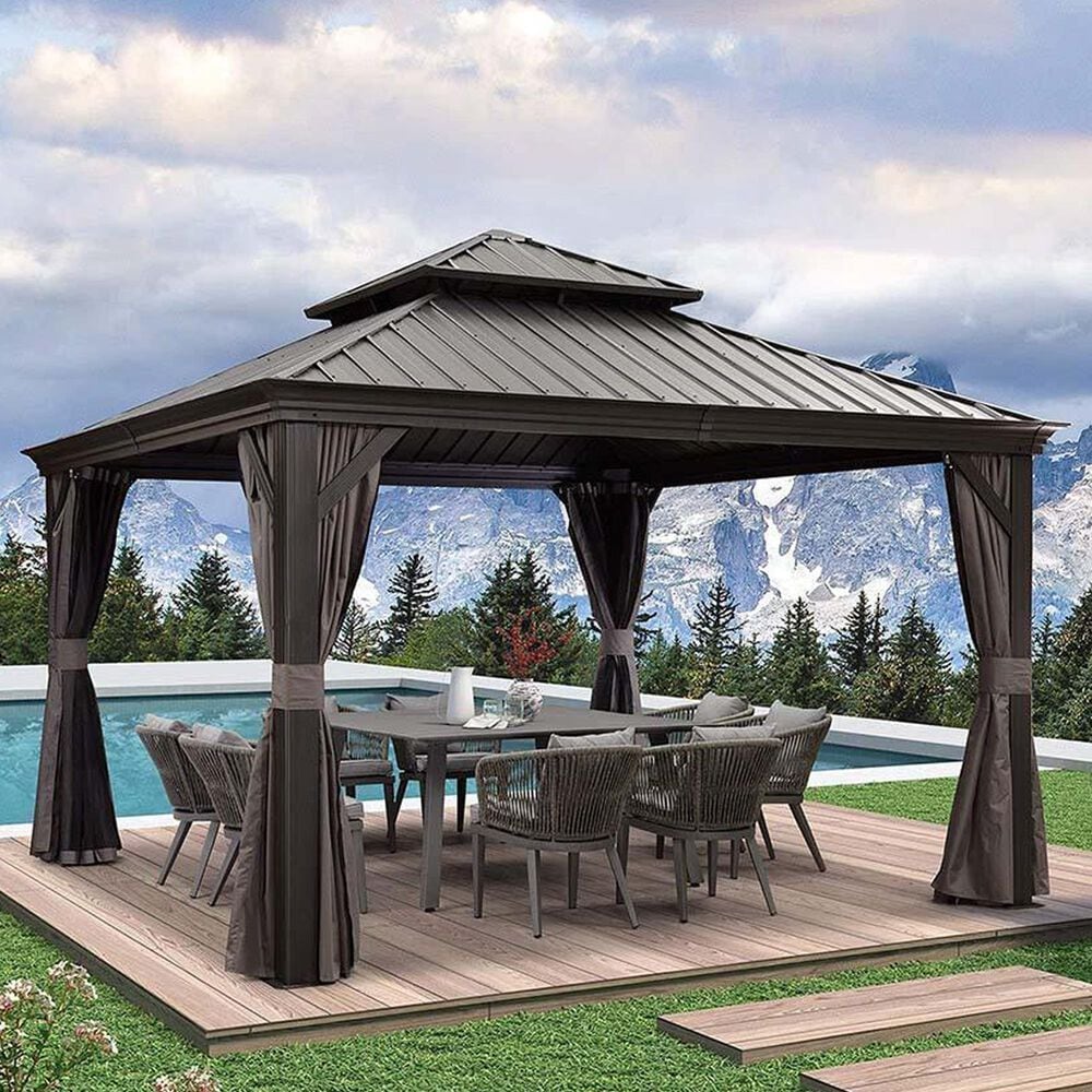 HOMLUX 12-ft x 12-ft Permanent Hardtop Gazebo Gray Gazebo with Hardtop Roof (Screen Included), , large