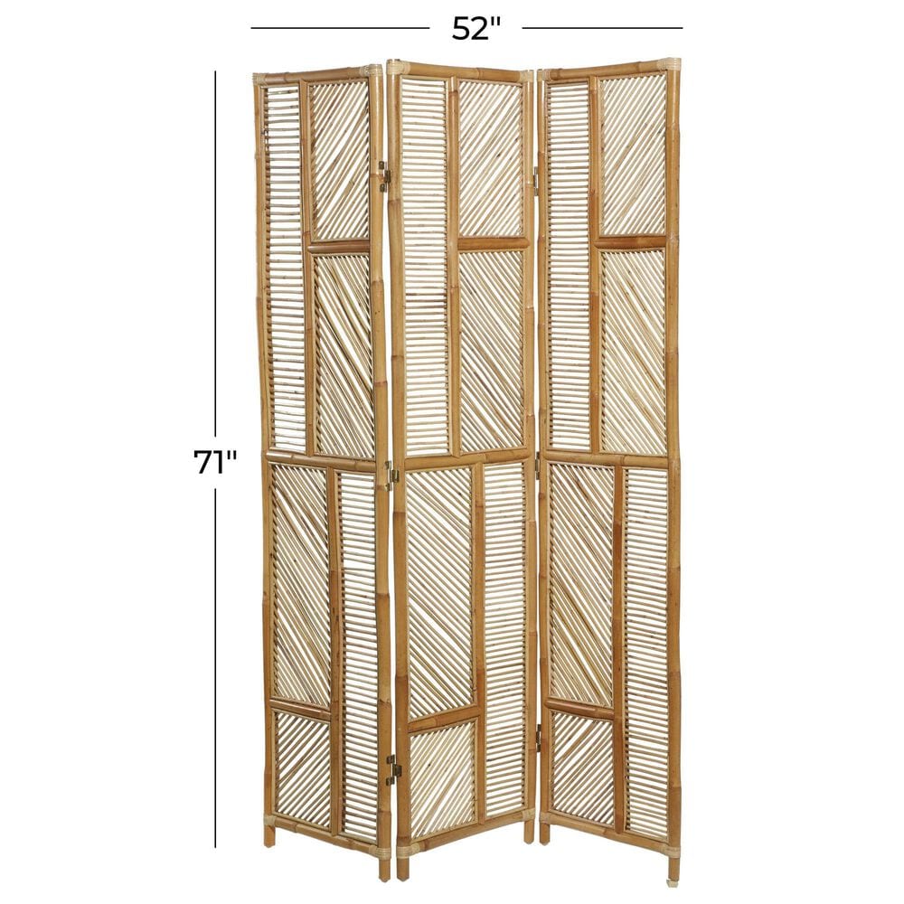 Maple and Jade 3-Panel Geometric Partition Room Divider Screen in Oiled Brown, , large