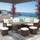 Hearth and Haven 7-Piece Outdoor Dining Set with Ivory Cushion in Brown, , large