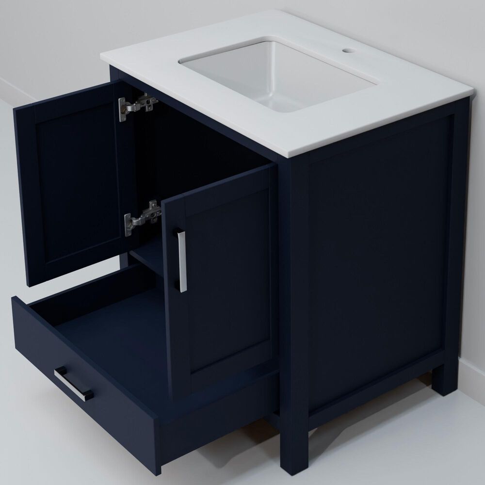 Lexora Home Jacques 30" Single Bathroom Vanity in Navy Blue with 2 cm White Quartz Top and Rectangular Sink, , large