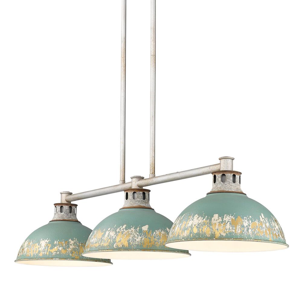Golden Lighting Kinsley 3-Light Linear Pendant with Antique Teal Shade in Aged Galvanized Steel, , large