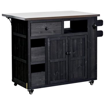 Hearth and Haven Outdoor Kitchen Island Cart with Extendable Stainless Steel Top and Adjustable Shelf in Black, , large