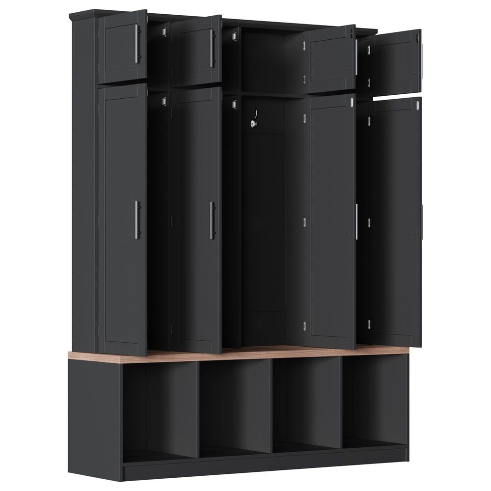 HOMLUX 4-Hook Hall Tree with 8-Door in Black and Walnut, , large