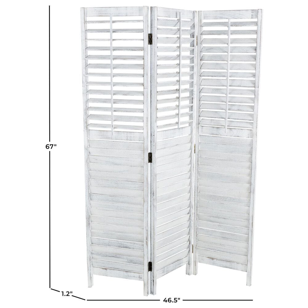 Maple and Jade 3-Panel Shutter Top Partition Room Divider Screen in Washed White and Gray, , large