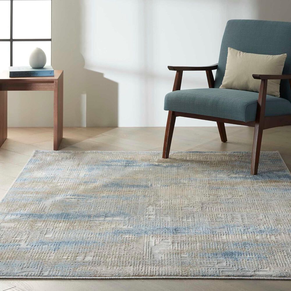 Nourison Rush 5&#39;3&quot; x 7&#39;3&quot; Blue and Beige Area Rug, , large