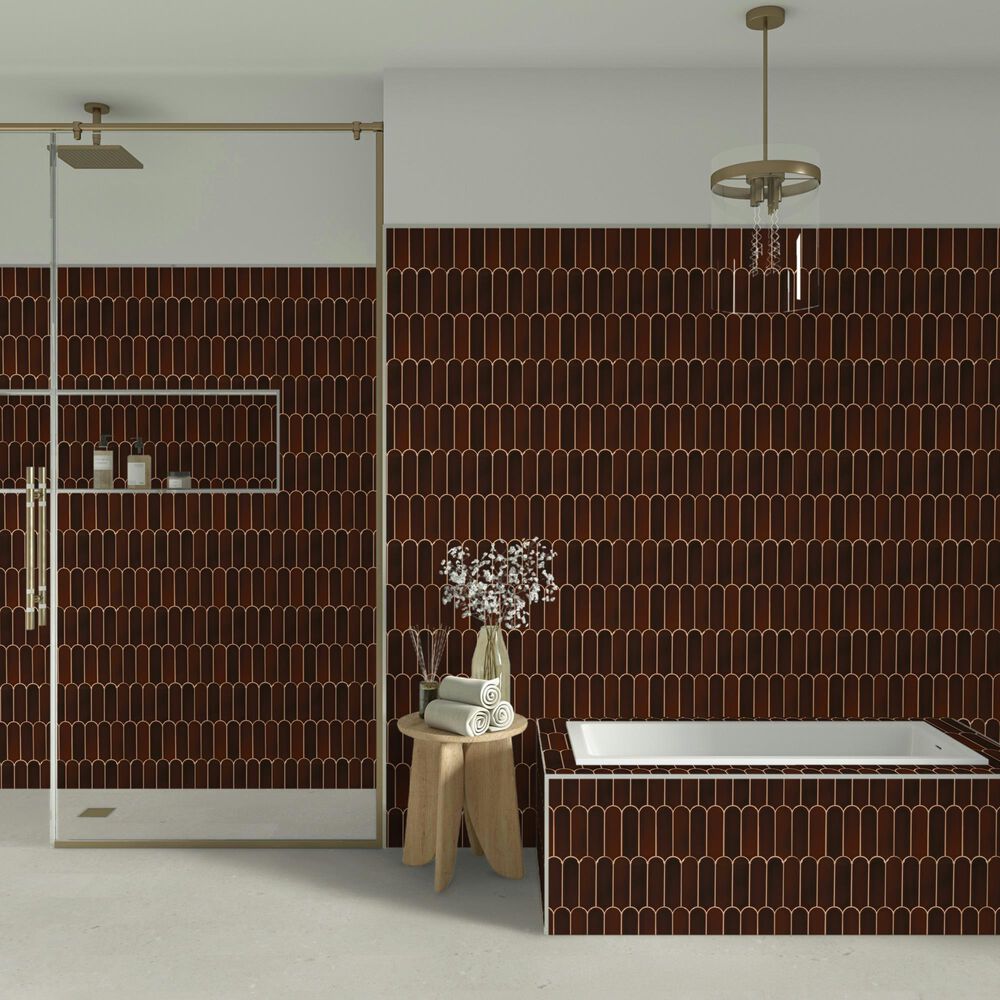 Dal-Tile Artefino Vintage Jasper 2" x 6" Fish Scale on 12" x 13" Porcelain Mosaic Sheet, , large