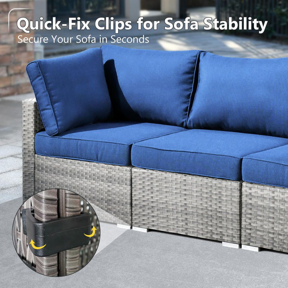 HOMLUX 7-Piece Patio Conversation Set with Grey Wicker in Navy Blue, , large