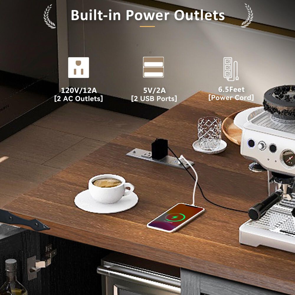 HOMLUX 55" Farmhouse Kitchen Island with Power Outlet in Black, , large