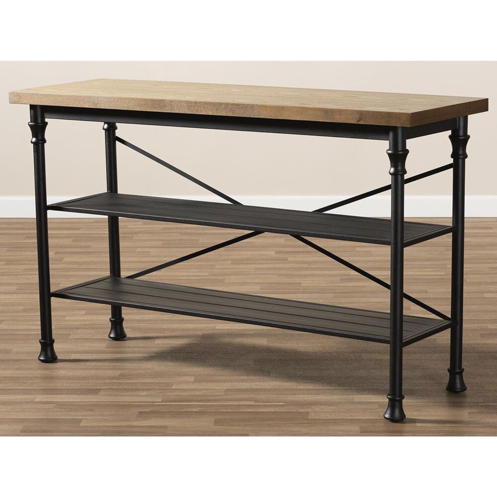 Baxton Studio Velera Kitchen Storage Shelf Unit in Dark Oak Brown and Dark Bronze, , large