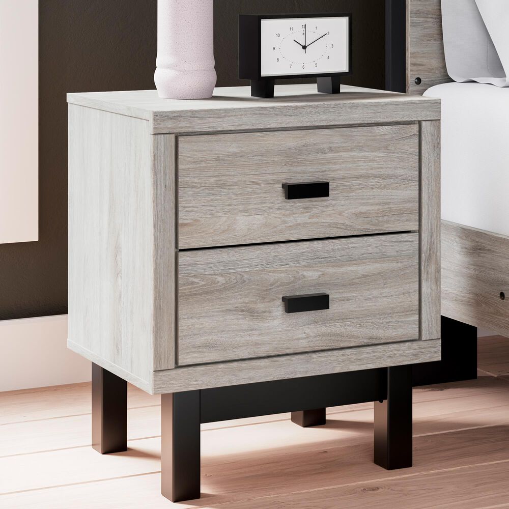 Ashley Vessalli 2-Drawer Nightstand in Light Gray and Matte Black, , large