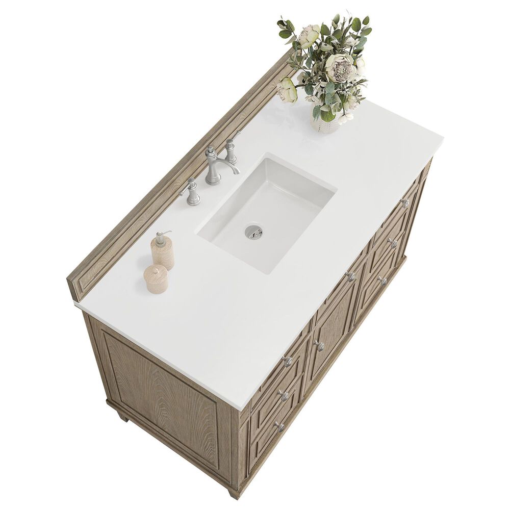 James Martin Vanities Lorelai 48&quot; Single Vanity in Whitewashed Oak with 3 cm White Zeus Quartz Top, , large