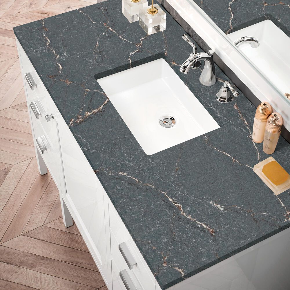 James Martin Vanities Addison 48" Single Bathroom Vanity in Glossy White with 3 cm Parisien Bleu Quartz Top and Rectangular Sink, , large