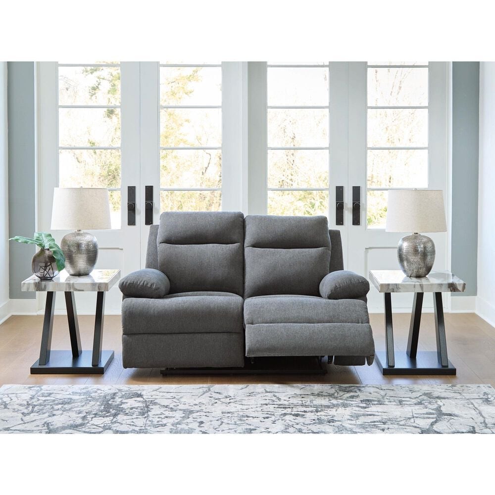 Ashley Side-Swipe Manual Reclining Loveseat in Charcoal, , large